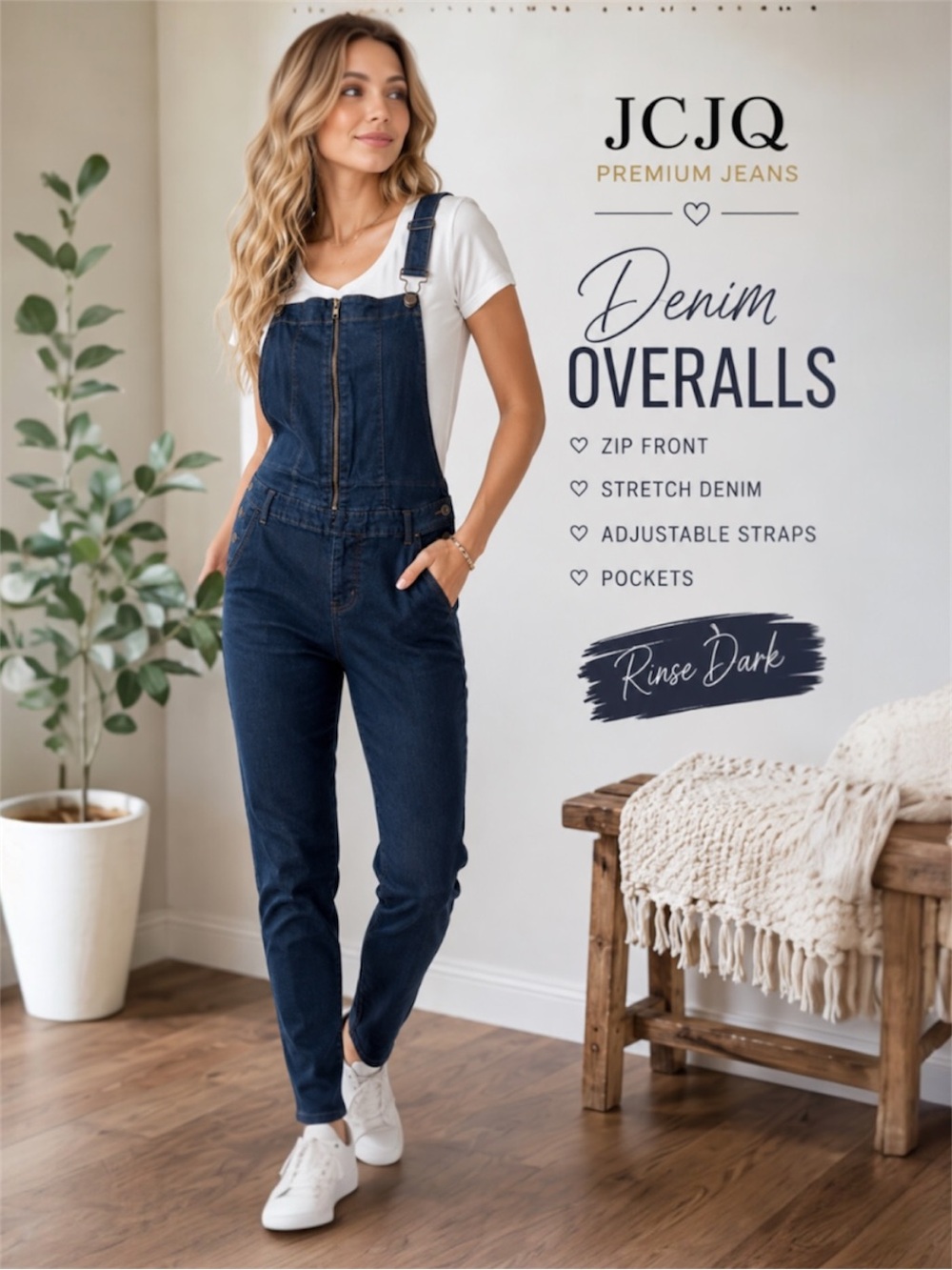 JCJQ Premium Jeans Dark Wash Denim Overalls/Jumpsuit – XL NWT